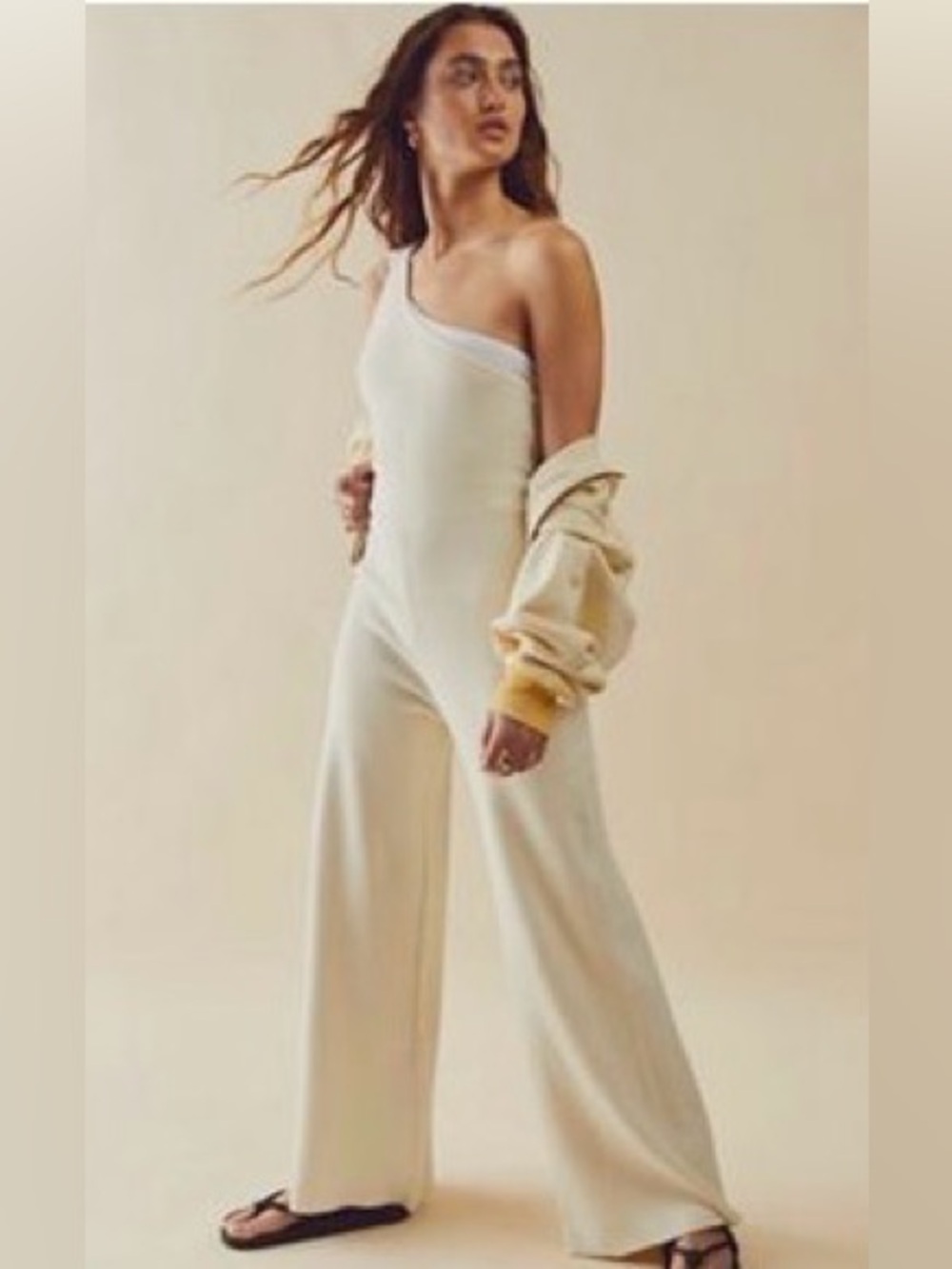 FP Movement by Free People Cream One-Shoulder Wide-Leg Jumpsuit